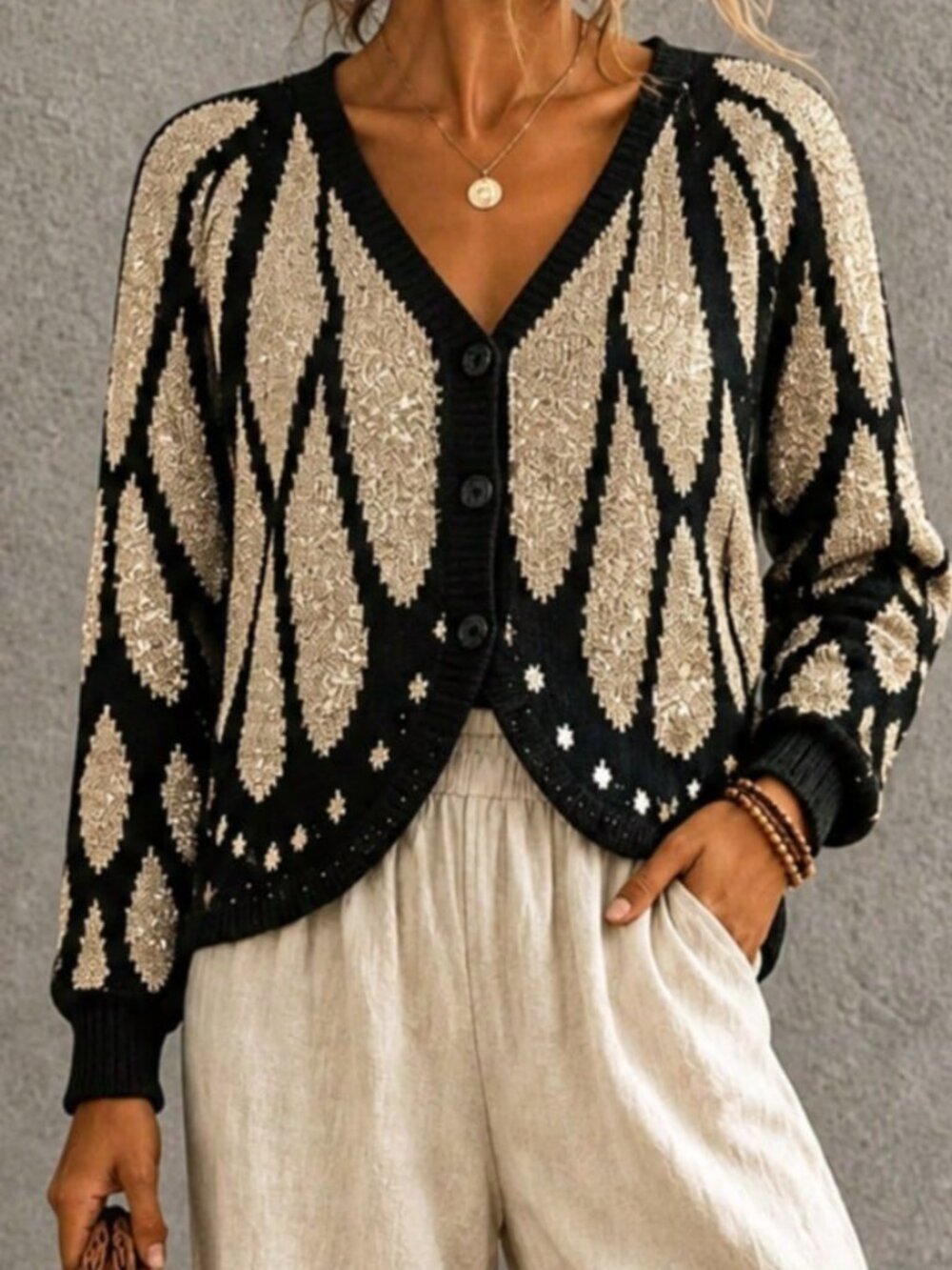 Gold Casual Women's Butterfly Knitted Button Cardigan